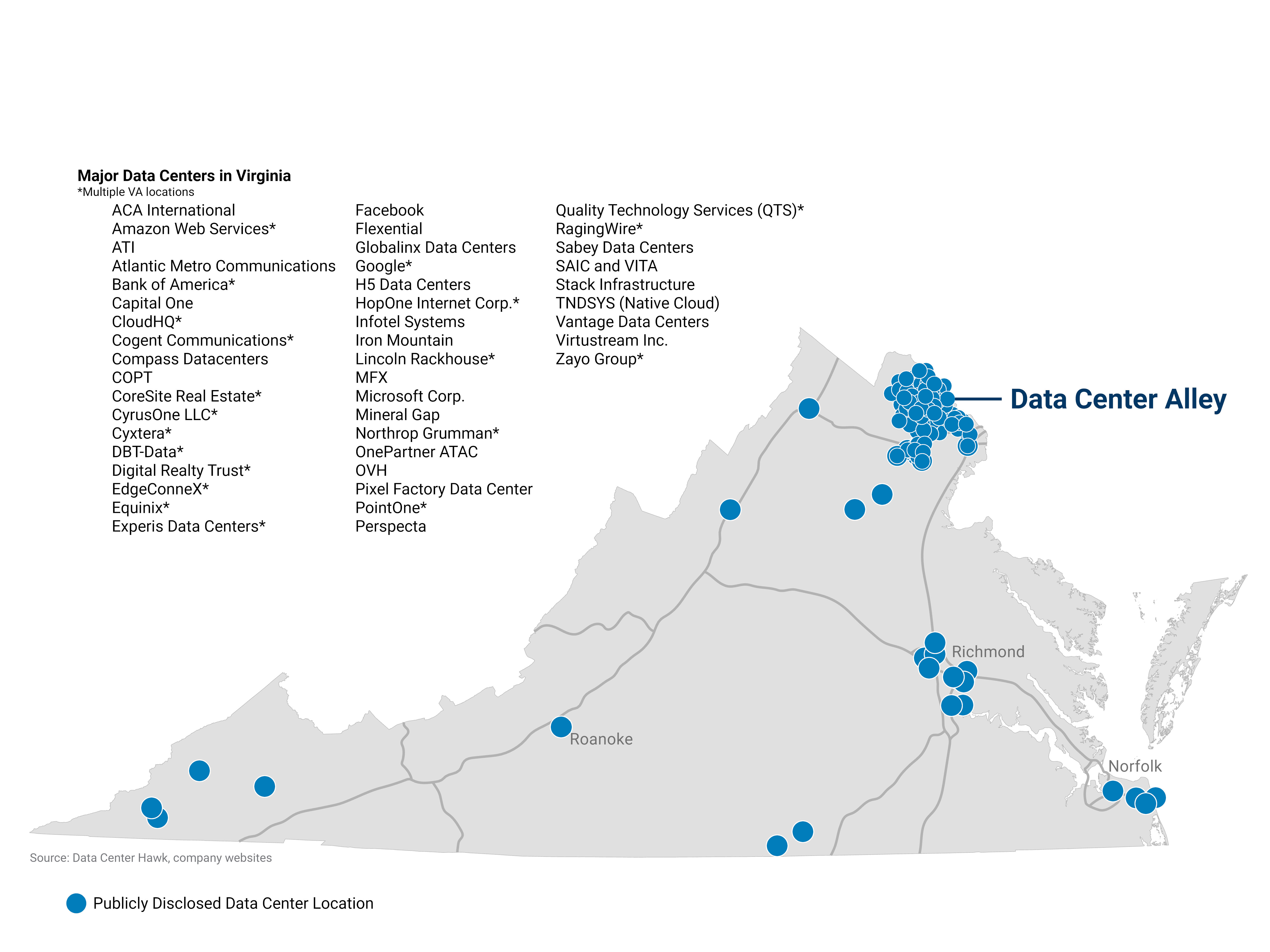 Map of Virginia Data Centers